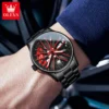 OLEVS 9937 Quartz Watch for Men 3D Hollow Wheel Rotary Dial Luminous Black Stainless Steel Top Brand Fashion Sports Wristwatches - Image 4
