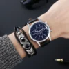 3pcs/set Men Women Leather Strap Digital Watch Luxury Six Pin Men's Watch Blue Glass Belt Business Watch Casual Relogio Feminino - Image 3