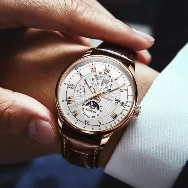 Luxury Man Watch Waterproof Chronograph Moon Phase Pattern Luminous Men's Wristwatch Leather Men Quartz Watches Casual Clock - Image 6