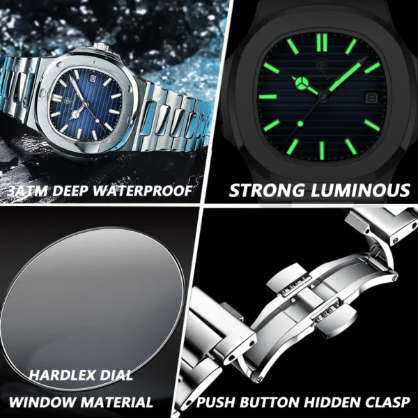 2023 New POEDAGAR Luxury Watch Business Waterproof Male Clock Luminous Date Stainless Steel Square Quartz Men Watch reloj hombre - Image 5