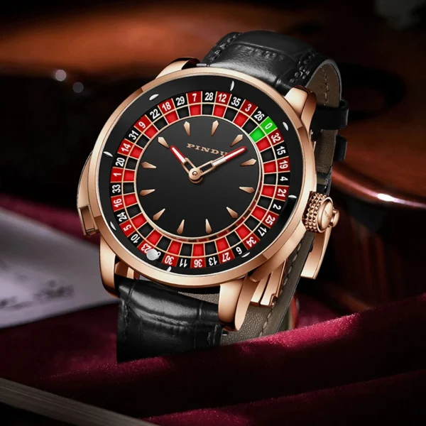 PINDU Design Roulette Watch Button Turn NH35A Men's Mechanical Watch Luminous Hands Leather Metal Buckle Strap Men Wristwatches - Image 3
