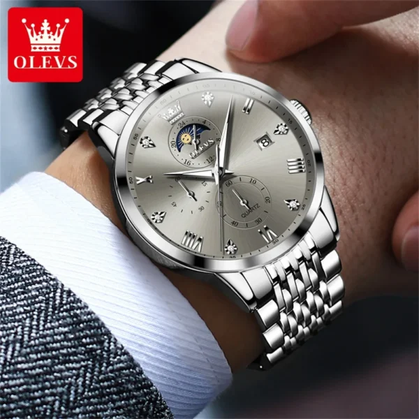 OLEVS 2925 Mens Watch Original Brand Quartz Wristwatch Waterproof Luminous Watches For Men Automatic DateThree Small Dial Reloj - Image 3