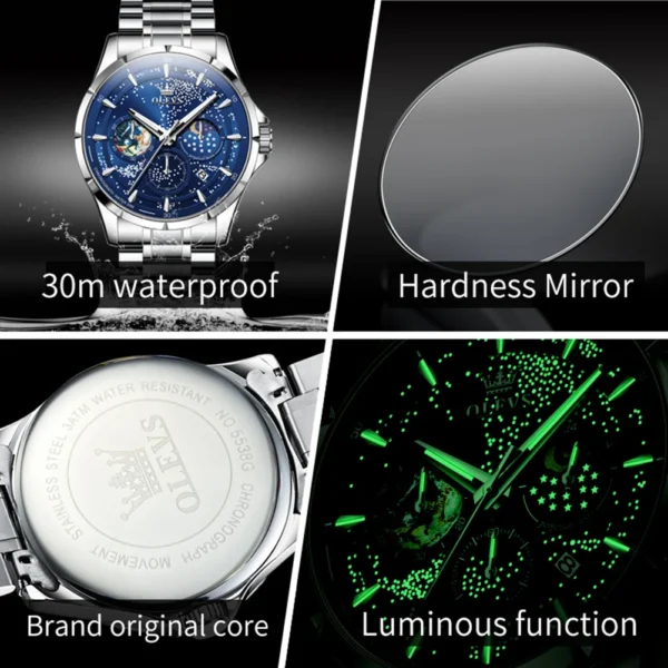 OLEVS 5538 Top Fashion Luxury Quartz Watch For Men Moon Phase Starry Sky Date Multifunctional Waterproof Luminous Men's Clock - Image 2