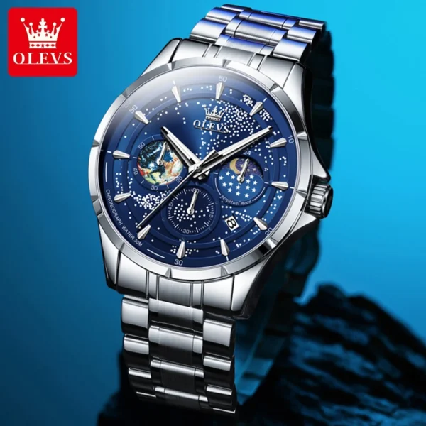 OLEVS 5538 Top Fashion Luxury Quartz Watch For Men Moon Phase Starry Sky Date Multifunctional Waterproof Luminous Men's Clock - Image 3