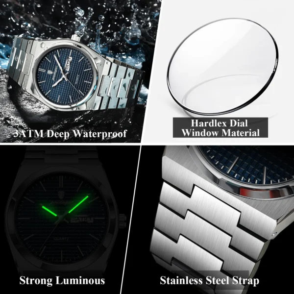 POEDAGAR Luxury Sport Man Watch Military Waterproof Luminous Date Week Men Watch Stainless Steel Quartz Men's Watches Male Clock - Image 4