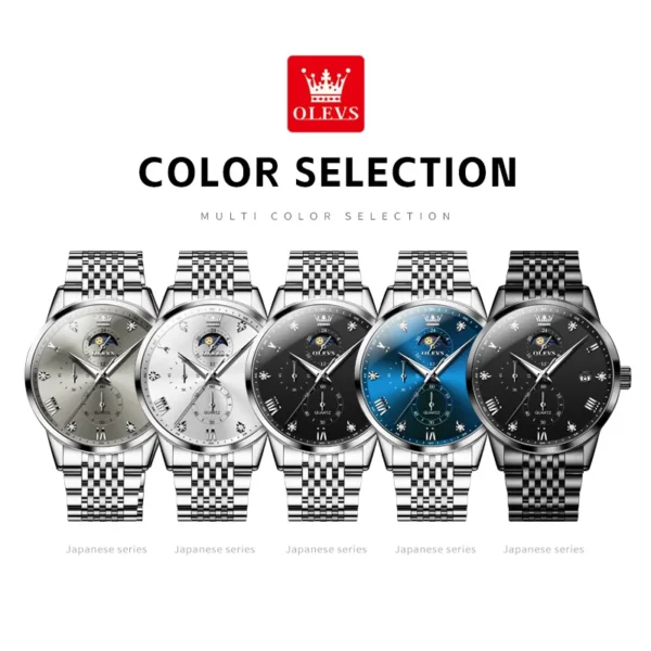OLEVS 2925 Mens Watch Original Brand Quartz Wristwatch Waterproof Luminous Watches For Men Automatic DateThree Small Dial Reloj - Image 6
