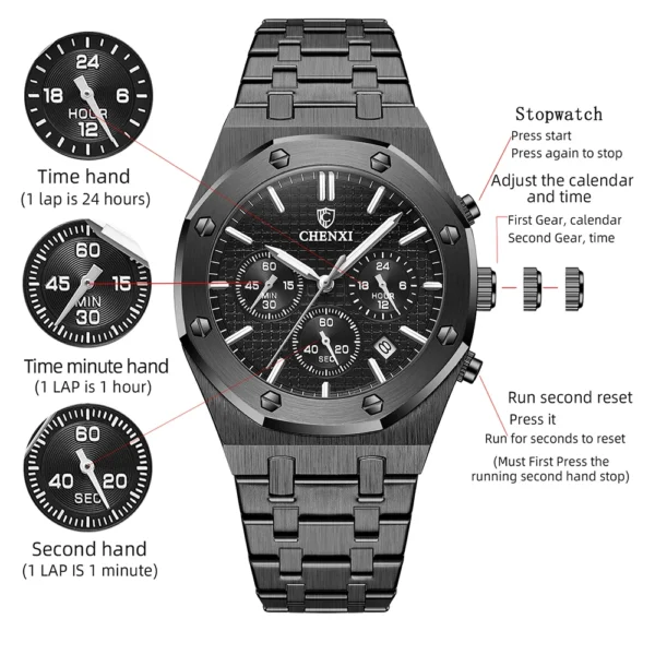 2023 Top Luxury Brand for Men's Quartz Watches Men Stainless Steel Waterproof Calendar Wristwatch Male Clock Relogio Masculino - Image 6