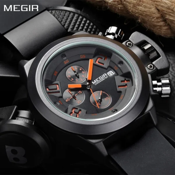 MEGIR Men Watches Luxury Fashion Sport Military Chronograph Waterproof Date Quartz Wristwatch Big Dial Relogio Masculino 2002