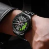 Men Quartz Watch Round Hidden Clasp Chronograph with Car Wheel Rim Hub Design Automatic Quartz Wristwatch Male Clock for Office - Image 3