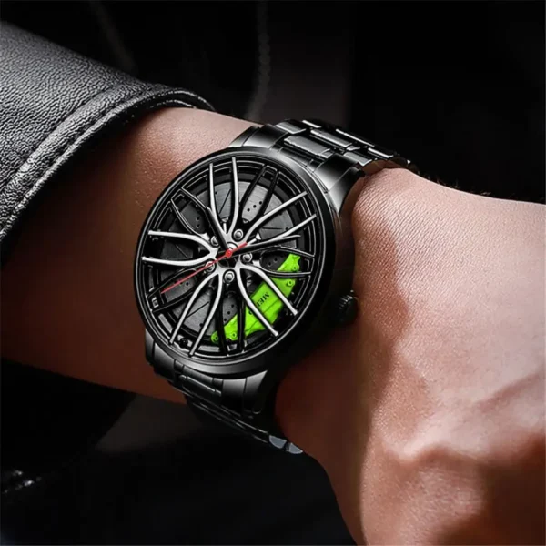 Men Quartz Watch Round Hidden Clasp Chronograph with Car Wheel Rim Hub Design Automatic Quartz Wristwatch Male Clock for Office - Image 3