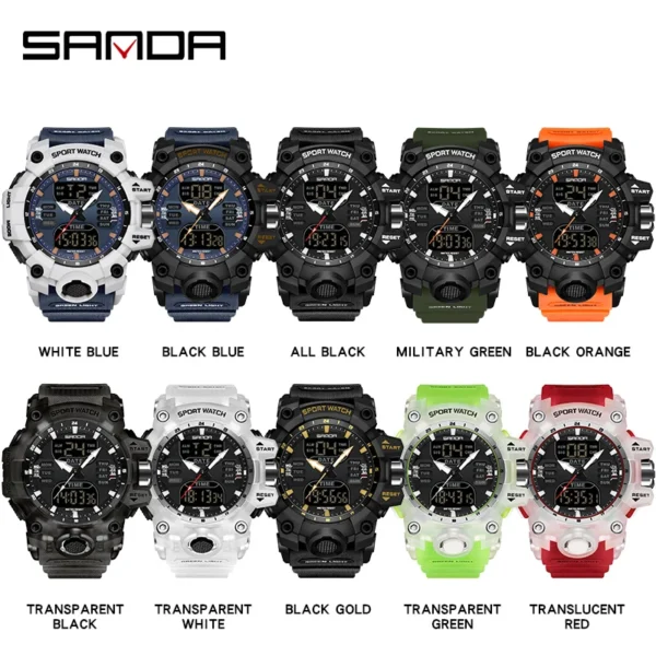 SANDA Sports Military Mens Watch Luxury LED Digital Watch Fashion Outdoor Electron Quartz Male Wristwatch Dual Display Men Clock - Image 5