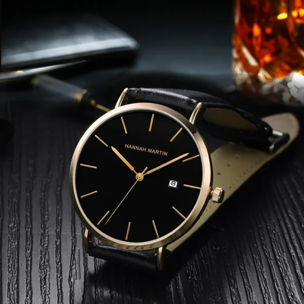 Dropshipping Japan Movement Men Wristwatches Hannah Martin Top Luxury Brand Dark Blue Face Casual Leather Wrist Watches For Men - Image 3
