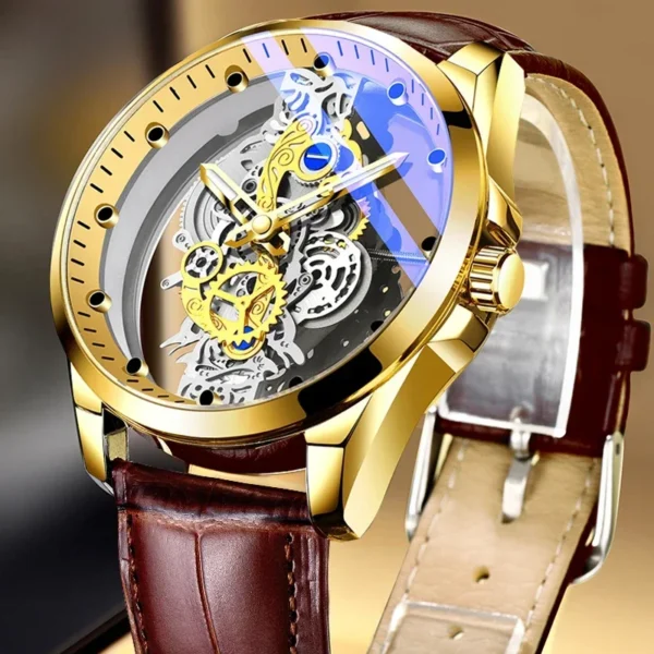 2024 New Men Watch Skeleton Quartz Wristwatch Gold Skeleton Retro Man Watch Top Brand Luxury Clock Mens Watches Reloj Hombre - Image 2