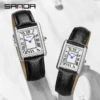 SANDA Couple Watch Men Waterproof Casual Fashion Quartz Watches Stainless Leather Strap Square Dial Design Ladies Lover Clock - Image 4