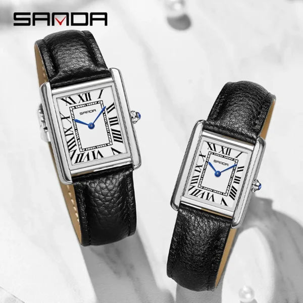 SANDA Couple Watch Men Waterproof Casual Fashion Quartz Watches Stainless Leather Strap Square Dial Design Ladies Lover Clock - Image 4