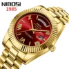 NIBOSI Brand Luxury Gold Red Quartz Watch for Men Stainless Steel Waterproof Luminous Date Week Fashion Men Watches Reloj Hombre