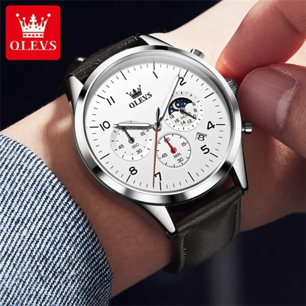 OLEVS 2882 Business Quartz Watch For Men Moon Phase Leather Men's Watches Waterproof Original Man Wristwatches reloj hombre - Image 5