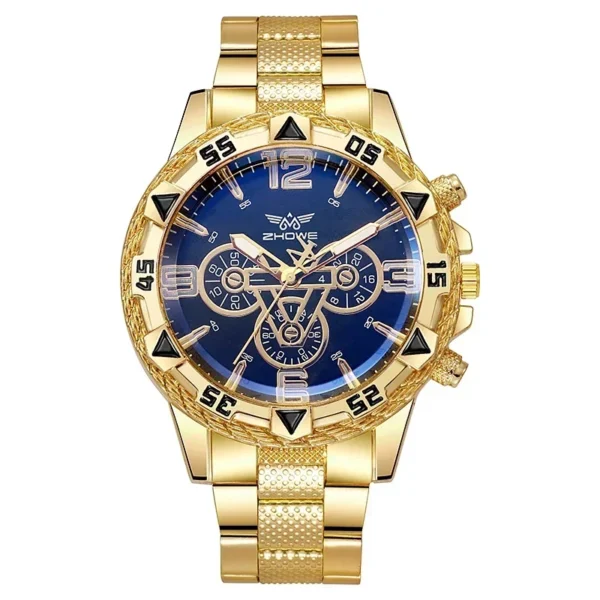 Luxury Men's Quartz Watch Classic Business Men Wristwatch Large Dial Alloy Steel Strip Blue Light Three Eye Men's Quartz Watch - Image 2