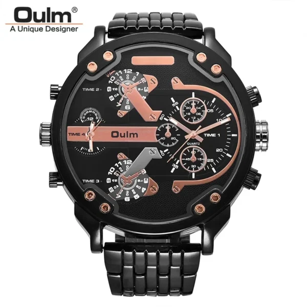 Oulm Huge Two Time Zone Men's Watches Top Luxury Brand Male Quartz Big Size Watch Individuality Large Men Military Wristwatch - Image 6