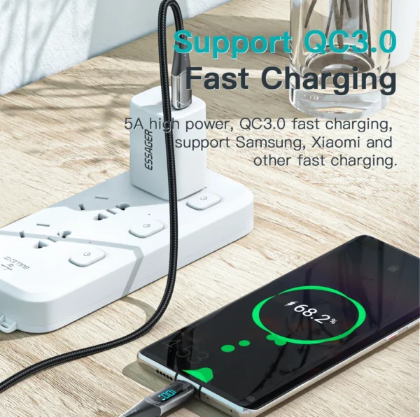 Essager USB Type C To USB C Cable 100W/5A PD Fast Charging Charger Wire Cord For Macbook Xiaomi Samsung Type-C USBC Cable 2M - Image 5