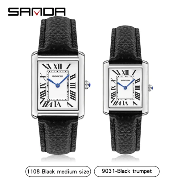 SANDA Couple Watch Men Waterproof Casual Fashion Quartz Watches Stainless Leather Strap Square Dial Design Ladies Lover Clock - Image 3