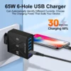 65W 6 Ports USB Charger Fast Charging QC3.0 Travel Charger For iPhone 14 Samsung Xiaomi Mobile Phone Adapter EU KR US UK Plug - Image 2