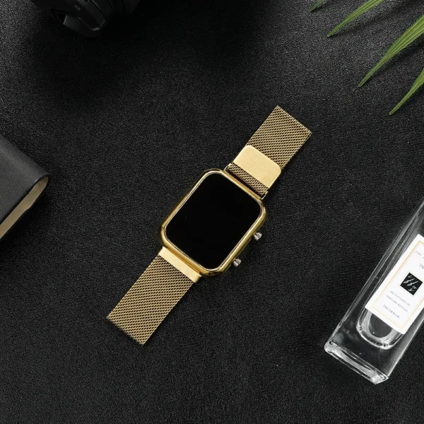 Luxury Gold Sliver Men's Digital Watch Waterproof Simple Metal Magnetic LED Wrist Watch Diaplay Time Date Mens Electronic Watch - Image 3