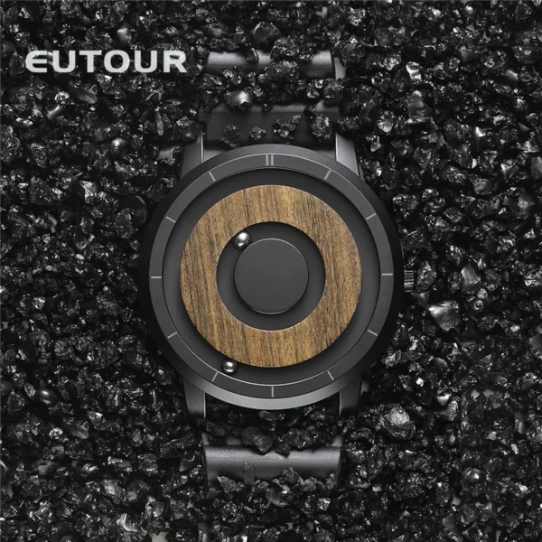 EUTOUR Original Magnetic Wooden Dial Fashion Casual Quartz Watch Simple Men's Watch Stainless Steel Leather Strap - Image 6