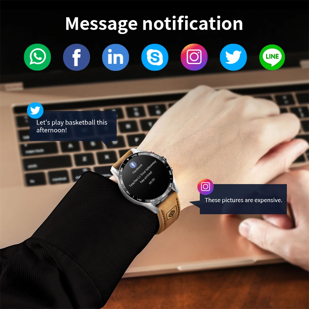 LIGE New Leather Military Digital Watches Smart Watch Men OLED HD Screen Heart Rate Bluetooth Call Waterproof Outdoor Smartwatch - Image 3