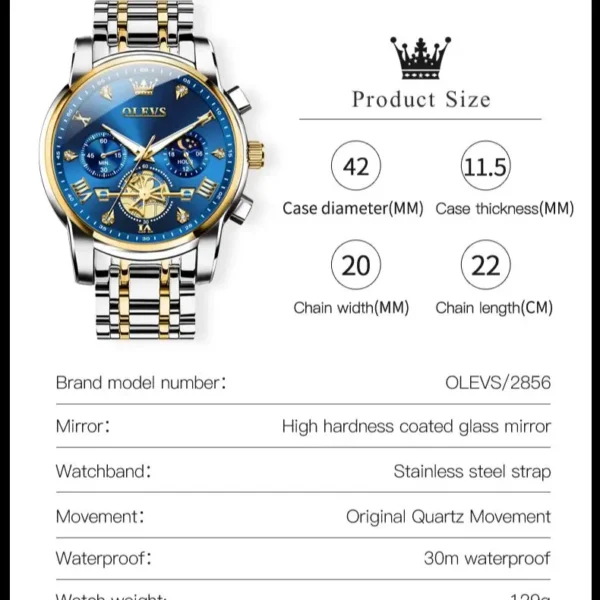 OLEVS 2856 Quartz Watch for Men Flywheel Skeleton Chronograph Moon Phase Multifunctional Stainless steel Men's Wristwatches - Image 6