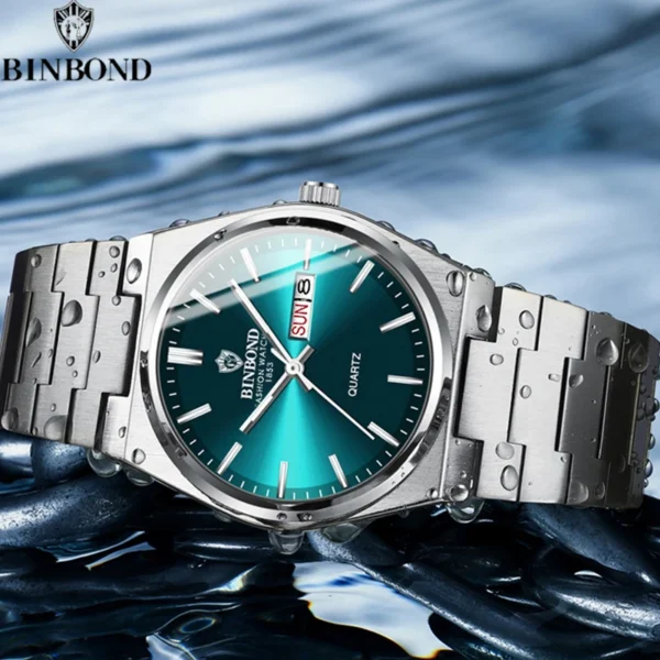 BINBOND Fashion New Men Business Watch Leisure Quartz Stainless Steel Buckle Watches Waterproof Luminous Calendar Men's Watches - Image 2