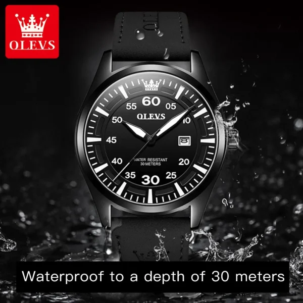 OLEVS Fashion Brand Business Men's Watches Leather strap Digital scale Calendar Quartz Watch Waterproof Trend Male Wristwatch - Image 3