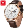 OLEVS 2882 Business Quartz Watch For Men Moon Phase Leather Men's Watches Waterproof Original Man Wristwatches reloj hombre