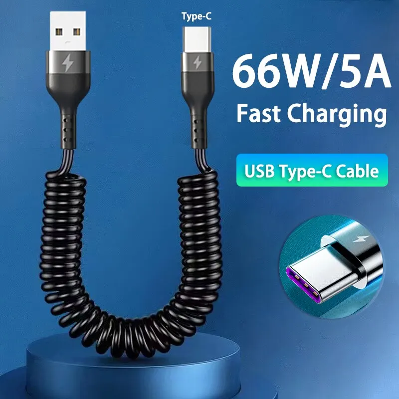 66W 5A Type C Spiral Phone Charge Cable USB Spring Telescopic Fast Charging Cord for Samsung Xiaomi Universal Phone Charge Cable sinsa - Image 2