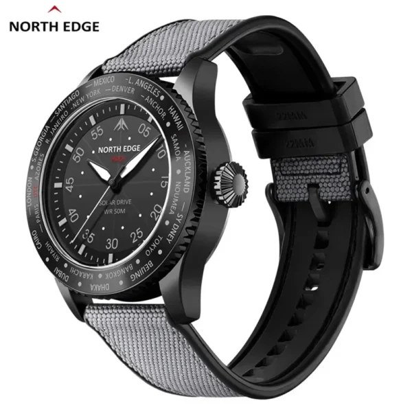 NORTH EDGE Watches for Men MACH 2024 New Desgin Solar Powered Watch Dual Time Zone Waterproof TPR Nylon Strap Pilot Mens Watch - Image 2