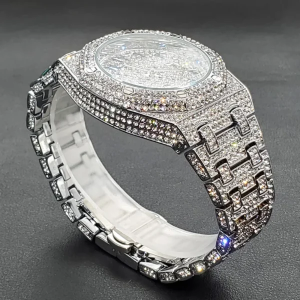Luxury Diamond Watch for Men Fashion Silver Stainless Steel Hip Hop Bling Watches High Quality Iced Out Waterproof Clock Gift - Image 3
