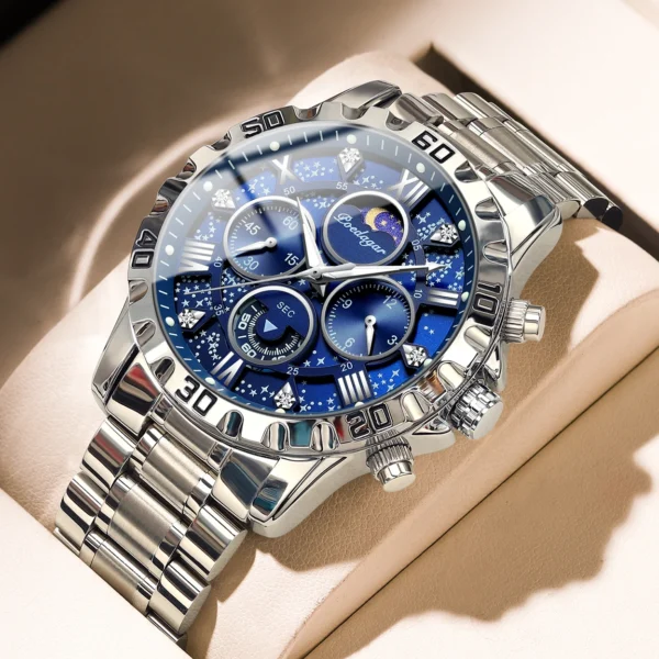POEDAGAR Top Luxury Man Wristwatch Waterproof Luminous Chronograph Men's Quartz Watch Stainless Steel Casual Sports Men Watches - Image 2