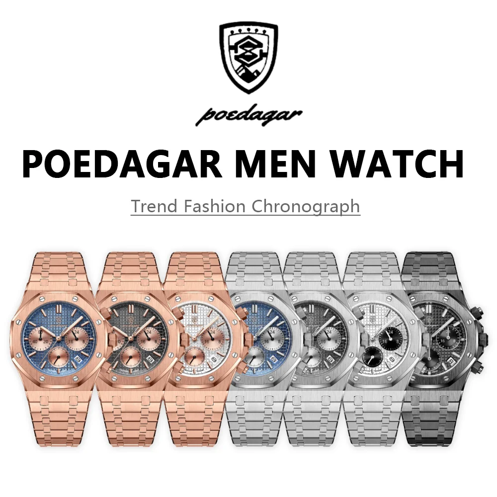 POEDAGAR Men's Watches Fine Steel Fashion Original Quartz Watch for Man Waterproof Luminous Date Chronograph Luxury Wristwatch - Image 6