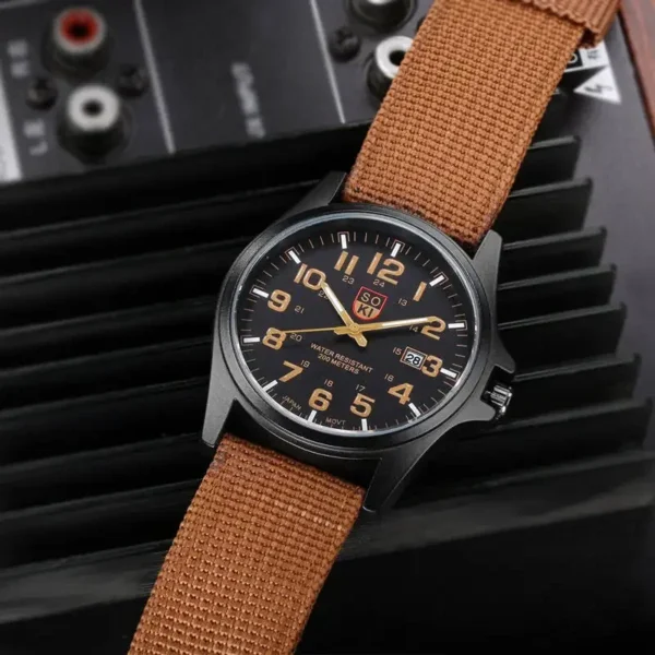 Luxury Watch Men Brown Men Nylon Strap Quartz Watch Fashion Simple Round Glass Dial Date Watch for Daily Work Sports - Image 3