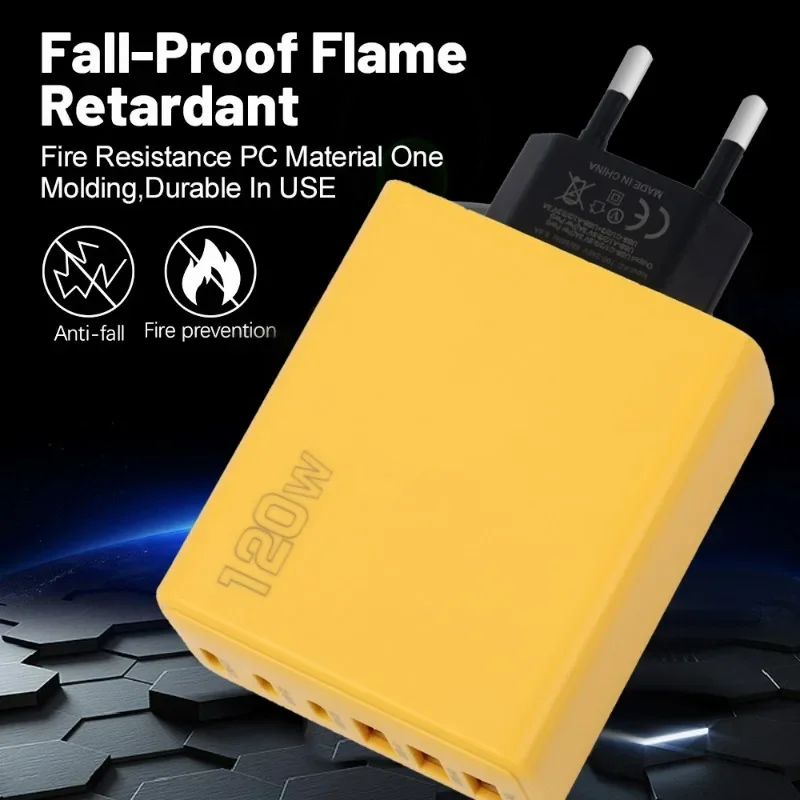 120W Ultra Fast Charger Type C 3PD+3USB Mobile Phone Adapter EU US UK Plug Quick Chargers For iPhone 16 15 Samsung Xiaomi Huawei - Image 2