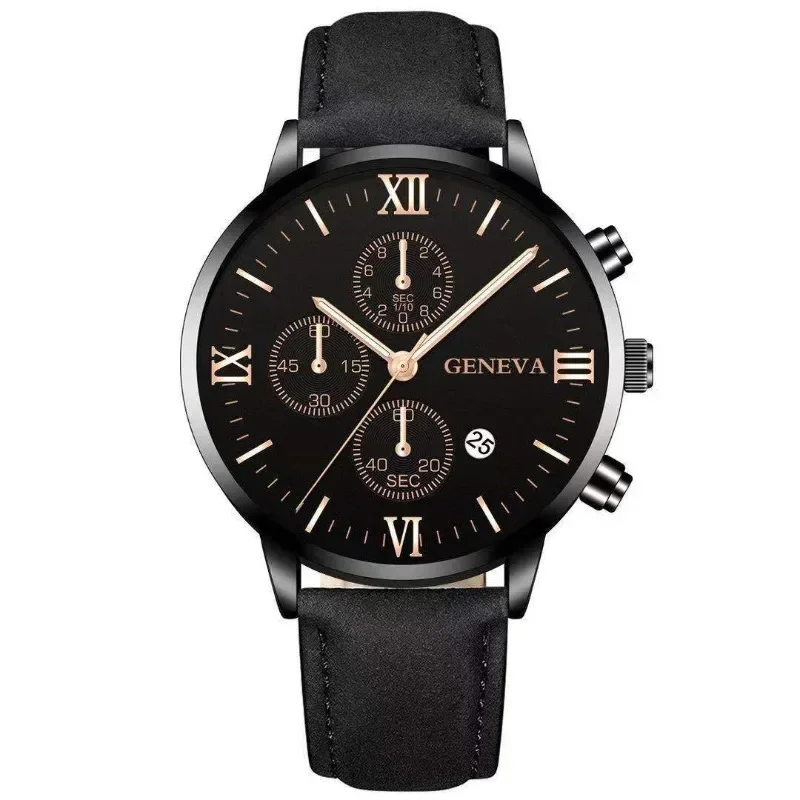 New Geneva Leisure Business Men's Watch Fashion Three Eyes Military Quartz Watches Leather Strap Waterproof Gentleman Wristwatch - Image 3