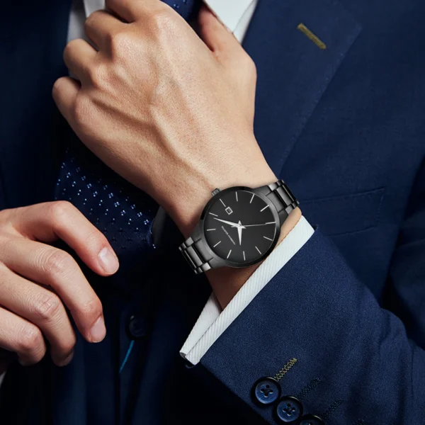 Men Watch Top Brand Luxury Calendar Stainless Steel Quartz Fashion Business Full Black Waterproof Sports Watch Relogio Masculino - Image 3