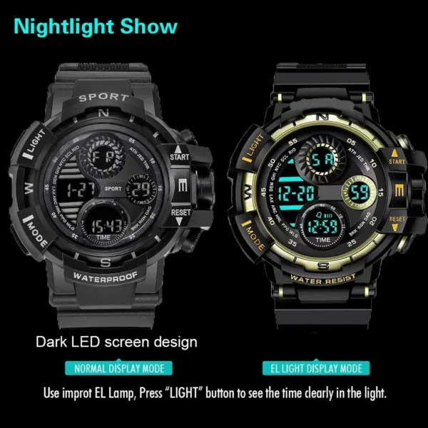 YIKAZE Sports Watch for men Black Dial Military Digital Watch Luminous Date Chronograph Alarm Clock Student Kids Man Wristwatch - Image 6