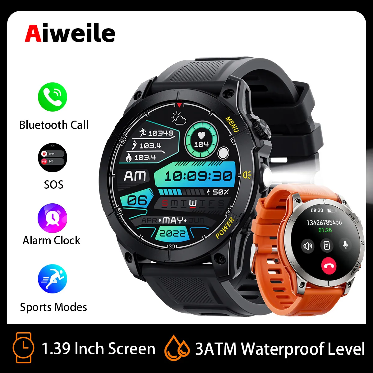 Aiweile AW45 Smart Clock with Calls Smart Watch Men with Light Miltary for Android Xiaomi NFC Sport Compass 430mAh DIY Watchface