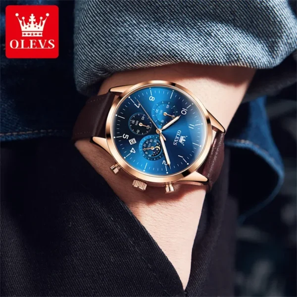 OLEVS 2882 Business Quartz Watch For Men Moon Phase Leather Men's Watches Waterproof Original Man Wristwatches reloj hombre - Image 2
