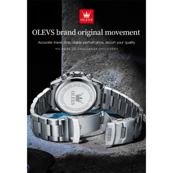 Olevs 2873 men's watch big dial 46mm deep waterproof sport watches men Quartz fashion chronograph wristwatch leater strap - Image 3