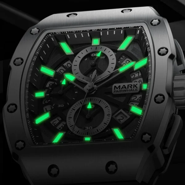 FAIRWHALE Tonneau Watches for Men 5960 Sports Luminous Calendar Original Silicone Strap Top Quality Men Watch Relogio Masculino - Image 4