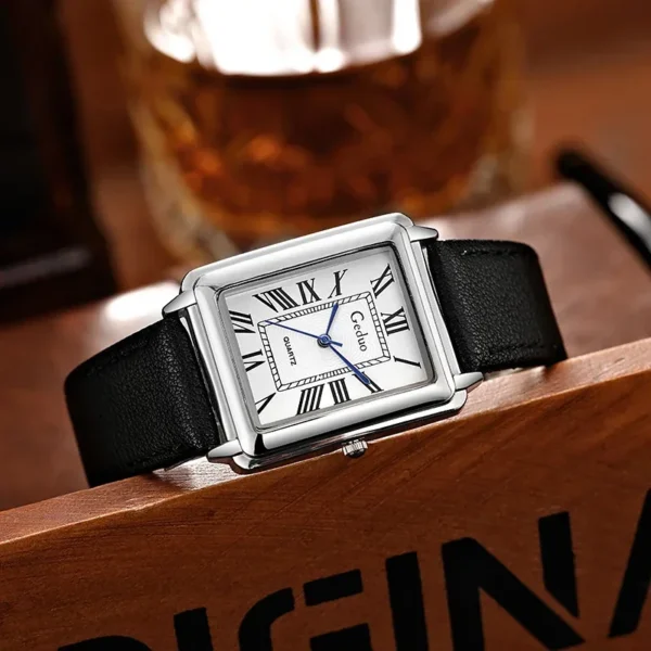 New Luxury Fashion Square Men's Watches Brand for Men Quartz Wristwatch Classic Business Simple Leather Band Relogio Feminino - Image 5