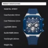 NAVIFORCE Business Men's Soft Silicone Strap Wristwatches Water Resistant Quartz Chronograph Man Watches with Square Dial NF8037 - Image 3
