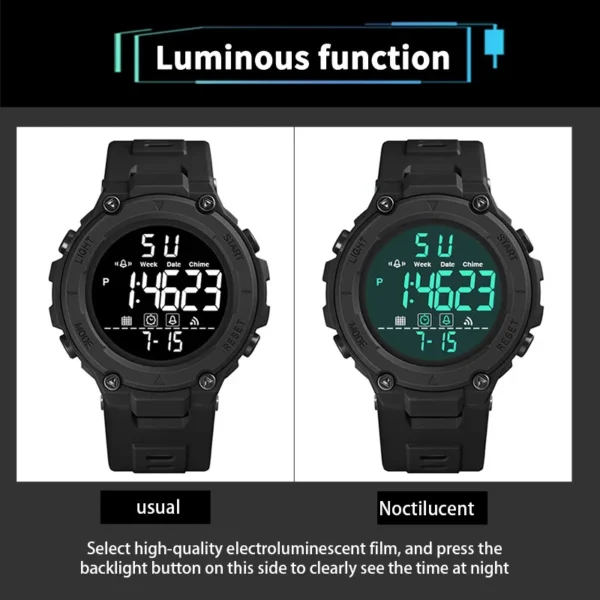 Men's multi-function sports watch time watch digital student gift alarm clock watch LED digital dial luminous electronic watch - Image 6